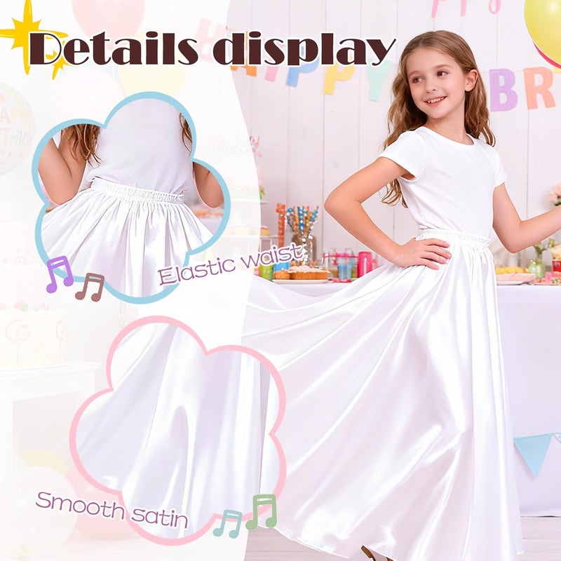 Kyshudwc 2 Pcs Long Satin Skirt for Girls Full Dancing Circle Skirt for Kids 8-12 Years - Image 2